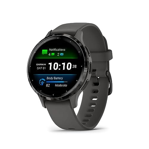 Garmin Venu 3 Slate Stainless Steel Bezel 1.4-Inch AMOLED Touchscreen Display Smart Watch with 45mm Black Case and Silicone Band