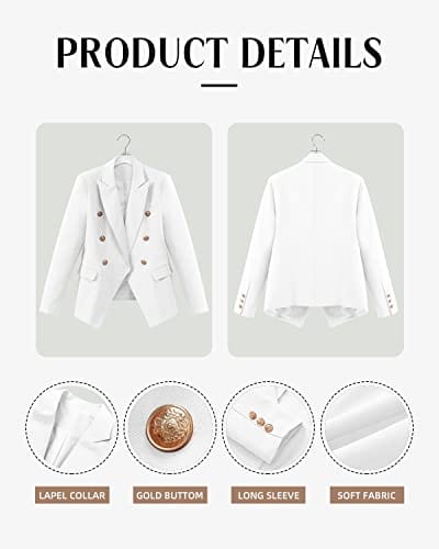 CRAZY GRID Womens Casual Blazer Jacket Gold Button Long Sleeve Work 0ffice Blazer Lapel Open Front Jacket