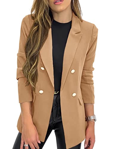 Hdieso Chaqueta tipo blazer con botones de solapa y manga larga para mujer, color sólido, informal 