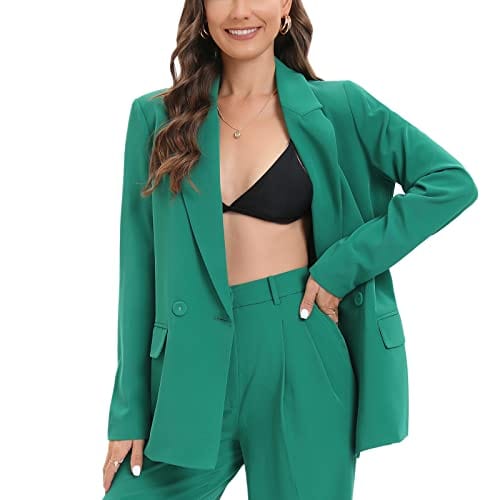 Chaqueta de traje de gran tamaño con doble botonadura para mujer, chaqueta de manga larga, informal, estilo novio, chaqueta de trabajo para oficina con bolsillos