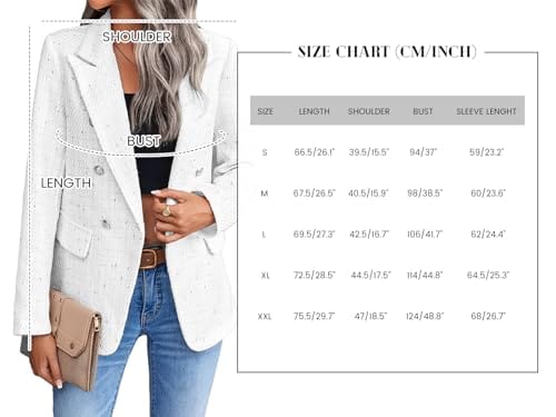 Womens Casual Blazer 2024 Spring Open Front Business Work Tweed Plaid Jacket Suit Pocket (S-XXL)