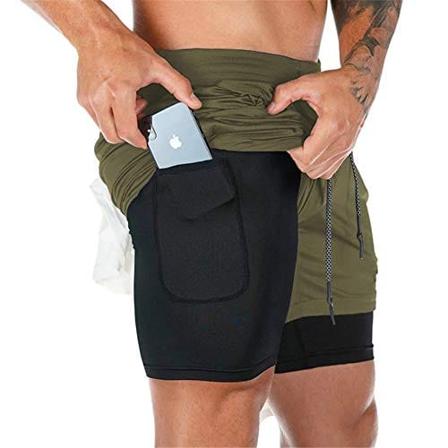 Surenow Mens Running Shorts，Workout Running Shorts for Men，2-in-1 Stealth Shorts，7-Inch Gym Yoga Outdoor Sports Shorts