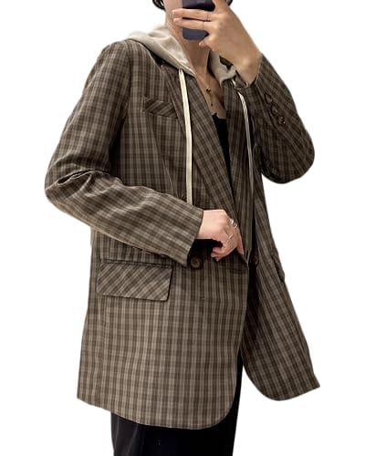 Mina Self Oversize Blazer Jacket for Women Hooded 2024 New Four Seasons Plus Size Casual Open Front Work Office Suit (XS-XXL)