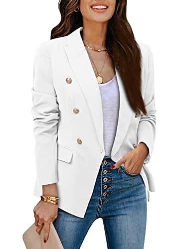 CRAZY GRID Womens Casual Blazer Jacket Gold Button Long Sleeve Work 0ffice Blazer Lapel Open Front Jacket