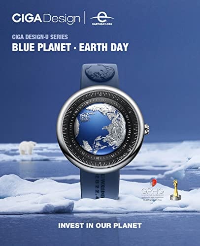 CIGA Design Reloj mecánico automático Serie Blue Planet U Caja de acero inoxidable/titanio/cerámica Cristal de zafiro Caucho fluorado/Correa de cerámica Relojes Regalos para hombres y mujeres 