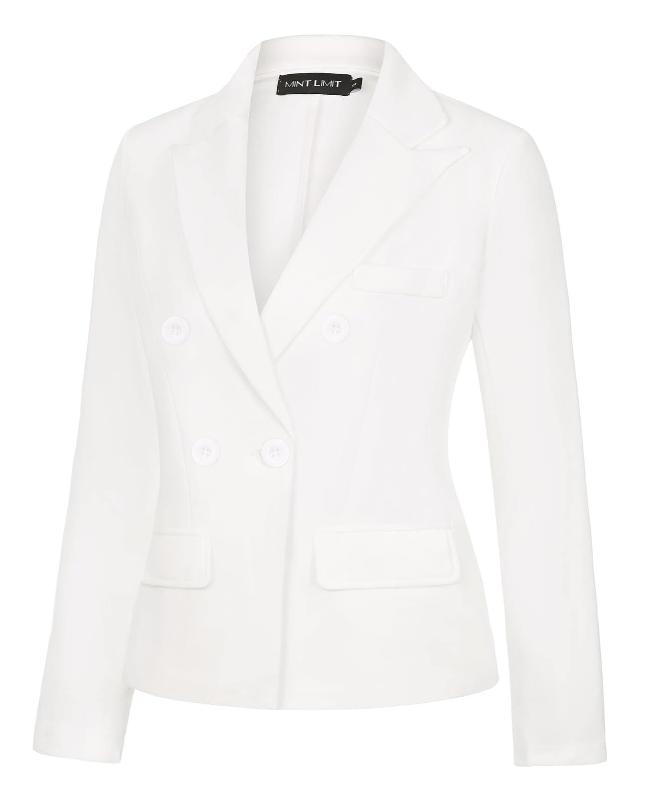 MINTLIMIT Blazers para mujer de negocios casual de manga larga recortada Blazer pico solapa doble botonadura chaqueta con bolsillos 