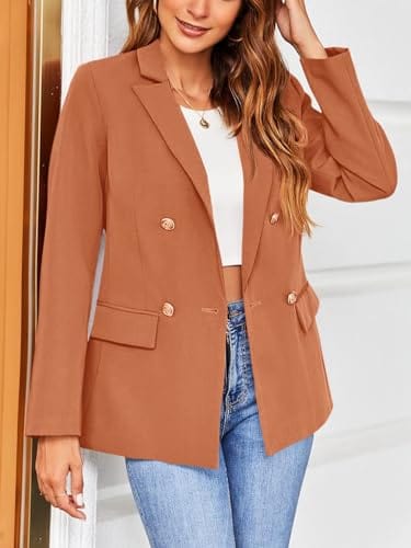 Hdieso Chaqueta tipo blazer con botones de solapa y manga larga para mujer, color sólido, informal 