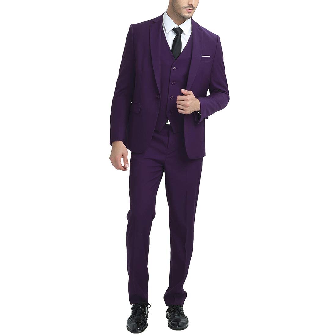 Cloudstyle Mens 3-Piece Suit Notched Lapel One Button Slim Fit Formal Jacket Vest Pants Set