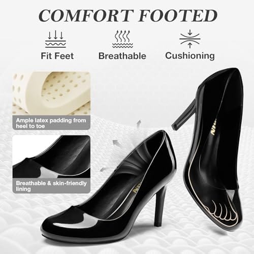 Women's Round Toe Comfortable Stiletto Heels Closed Toe Dress Pumps Shoes for Wedding Work Office Business