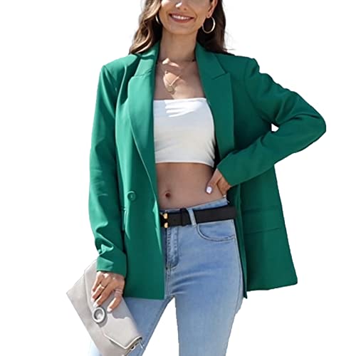 Blazer de costume surdimensionné à double boutonnage pour femme, veste à manches longues, style petit ami décontracté, blazer de travail et de bureau avec poches