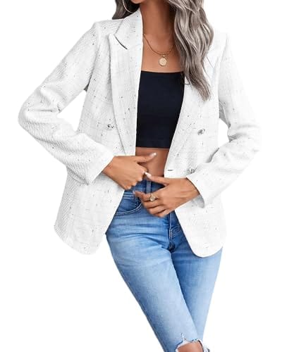 Womens Casual Blazer 2024 Spring Open Front Business Work Tweed Plaid Jacket Suit Pocket (S-XXL)