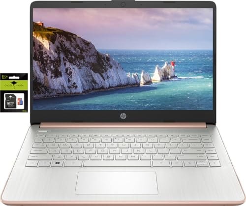 HP más nuevo portátil ultraligero de 14" para estudiantes y empresas, Intel Quad-Core N4120, 8 GB de RAM, 192 GB de almacenamiento (64 GB eMMC+128 GB Micro SD), 1 año de Office 365, cámara web, HDMI, WiFi, USB-A y C, Win 11 S 