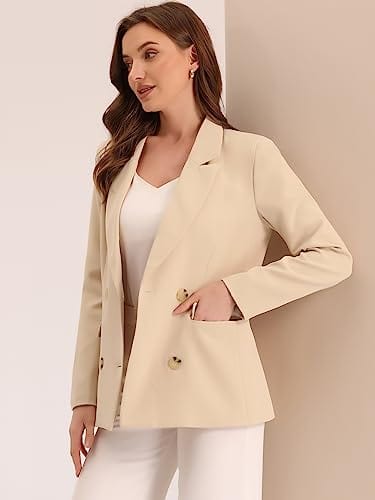 Allegra K Women's Notched Lapel Double Breasted Work Formal Blazer Jacket