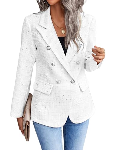 Womens Casual Blazer 2024 Spring Open Front Business Work Tweed Plaid Jacket Suit Pocket (S-XXL)