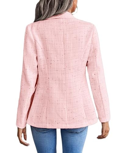 Womens Casual Blazer 2024 Spring Open Front Business Work Tweed Plaid Jacket Suit Pocket (S-XXL)