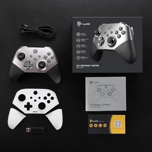 EasySMX Contrôleur PC sans fil avec déclencheurs Hall, joysticks Hall, contrôleur Bluetooth pour PC, Switch et Steam, Android TV, Android Mobile et iPhone/iPad – Comprend une façade blanche remplaçable 