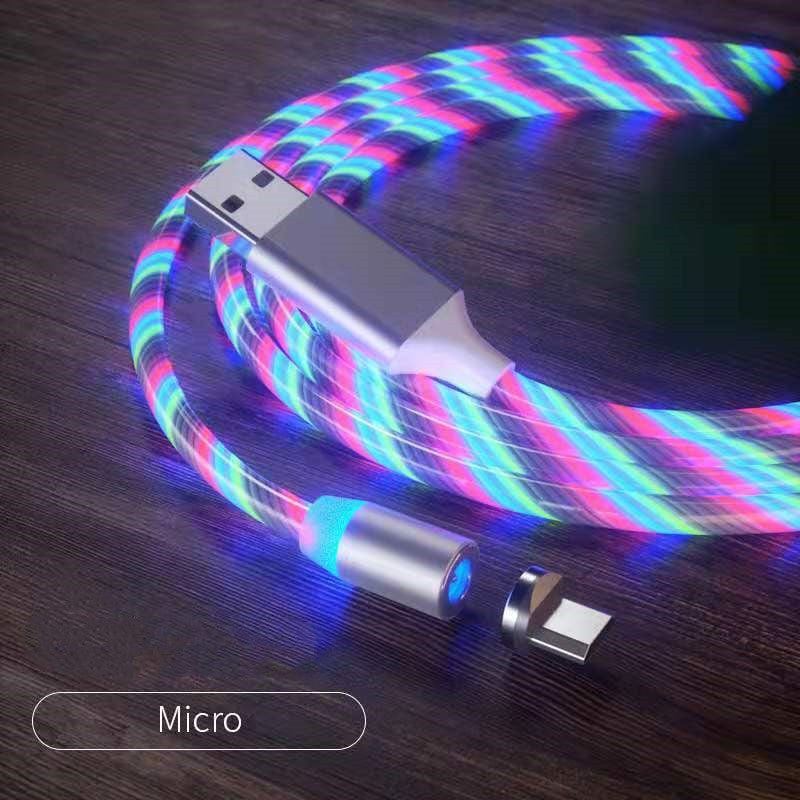 Magnetic Charging Cable Streamer Fast Charging Cable Lighting Micro USB Cable LED Magnet Charger Type-C Cable.