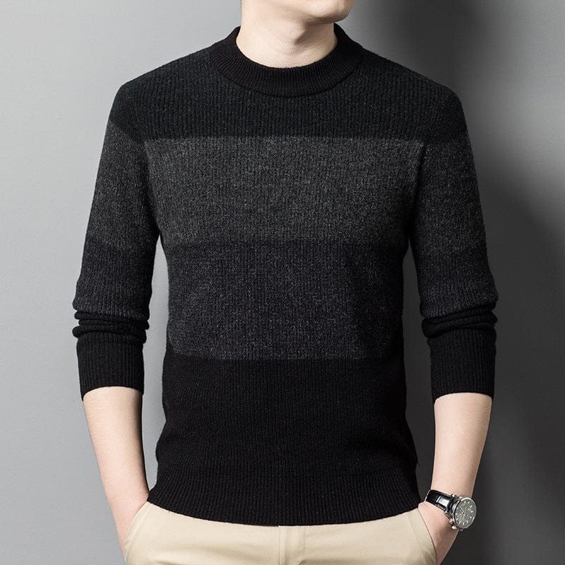 Winter Men's Thick Sweater Middle-aged Worsted High Quality Round Neck Striped Casual