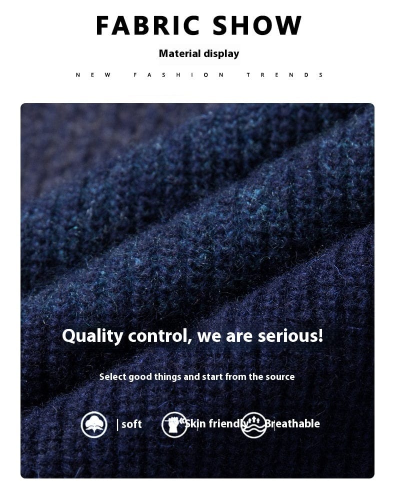 Winter Men's Thick Sweater Middle-aged Worsted High Quality Round Neck Striped Casual