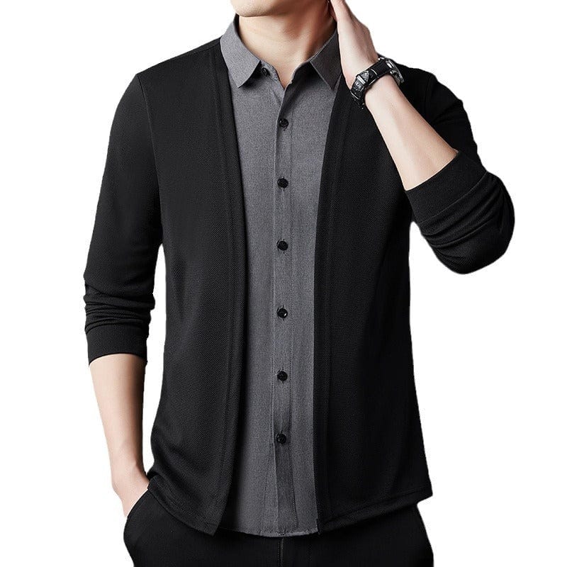 Men's False Two Pieces Shirt Sweater Cardigan Casual Business Sweater