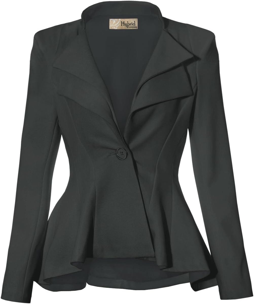 Hybrid &amp; Company - Blazer cómodo para mujer, estilo informal, para trabajo, oficina, doble muesca, solapa afilada, hombrera, con un solo botón