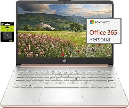 HP le plus récent ordinateur portable ultra léger de 14 po pour étudiants et entreprises, Intel Quad-Core N4120, 8 Go de RAM, 192 Go de stockage (64 Go eMMC + 128 Go Micro SD), 1 an Office 365, webcam, HDMI, WiFi, USB-A&amp;C, Win 11 S 