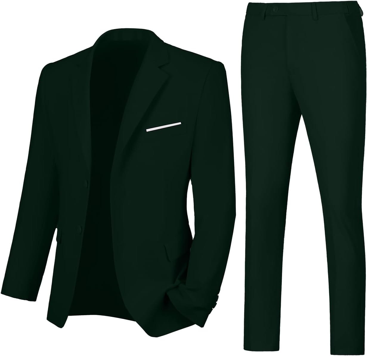 Mens Slim Fit 2 Piece Suit Two Button Notched Lapel Solid Suit Jacket Pants Set Tuxedo for Prom