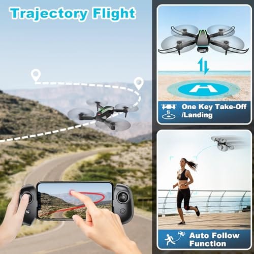 Mini Drone with Camera - 1080P HD Foldable Drone with Stable Hover, Gravity Control, Auto-Follow, Trajectory Flight, 90° Adjustable Lens, One Key Take Off, 2 Batteries, Drones for Adults Kids