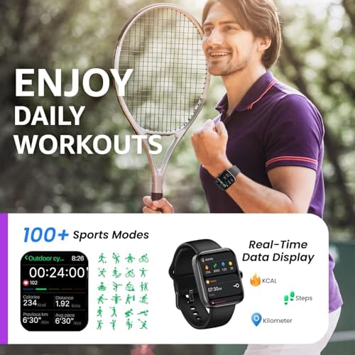 TOZO 2024 New Upgraded Smart Watch for Men Women for iPhone ＆ Android, 1.83" Fitness Tracker Bluetooth Call [Answer/Make], IP68 Waterproof with Heart Rate/SpO2/Sleep Monitor, 100+ Sport Modes