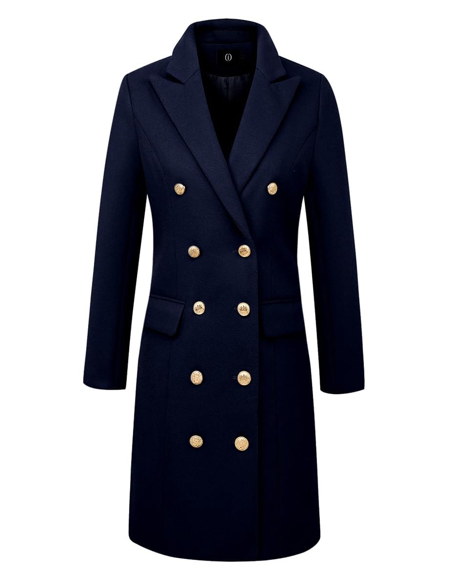 IDEALSANXUN Womens Fall Winter Wool Coats Double Breasted Midi Peacoat Trench Coats