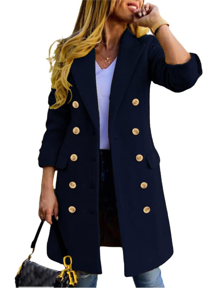 IDEALSANXUN Manteaux en laine pour femme Automne-Hiver Double boutonnage Midi Caban Trench Coats