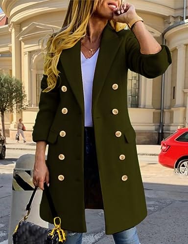 IDEALSANXUN Womens Fall Winter Wool Coats Double Breasted Midi Peacoat Trench Coats