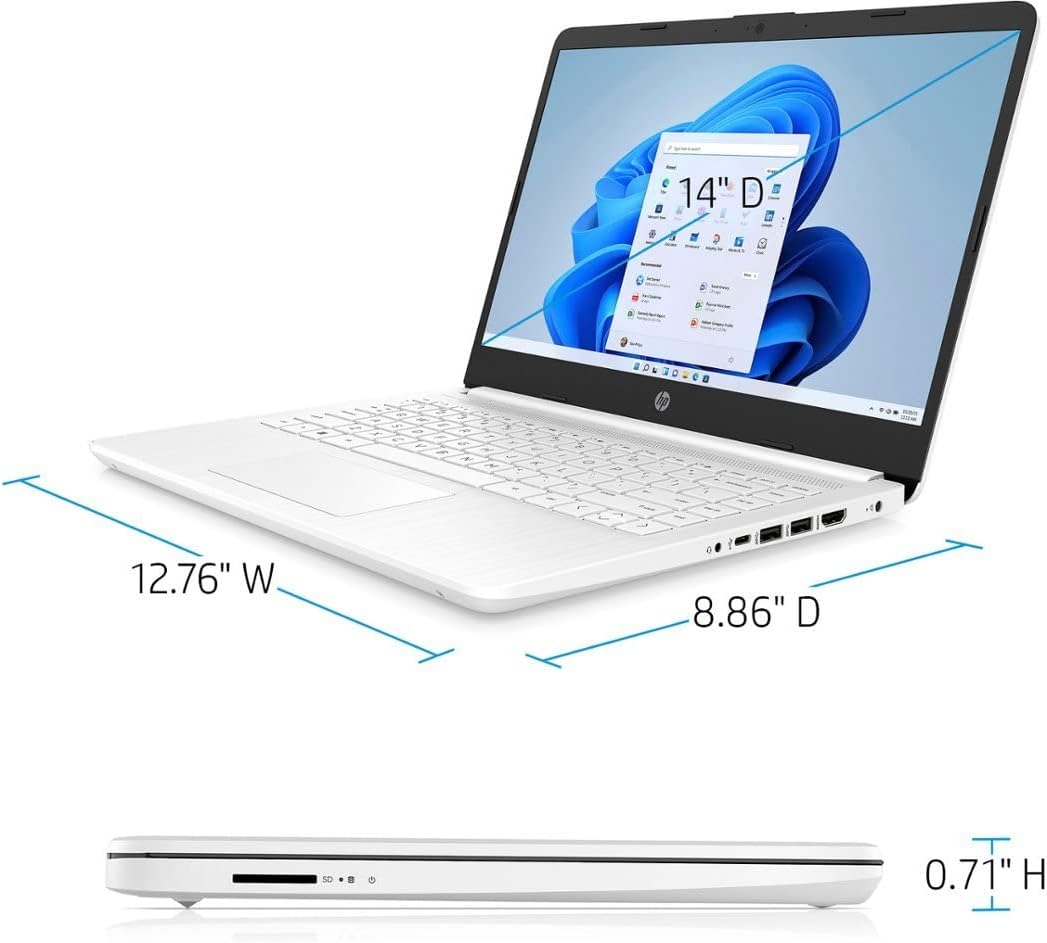 HP 14 Laptop, Intel Celeron N4020, 4 GB RAM, 64 GB Storage, 14-inch Micro-edge HD Display, Windows 11 Home, Thin & Portable, 4K Graphics, One Year of Microsoft 365 (14-dq0040nr, 2021, Snowflake White) Xpress