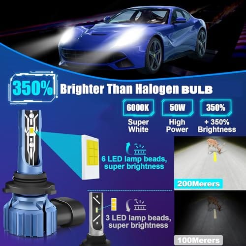 Bombillas LED H4, 12000 lm, 350 % más brillantes que las bombillas halógenas 9003 de haz alto/bajo, Plug and Play IP68 resistente al agua, blanco frío de 6000 K, paquete de 2 