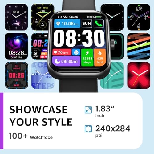 TOZO 2024 Nouvelle montre intelligente améliorée pour hommes et femmes pour iPhone et Android, 1,83" Tracker d'activité Appel Bluetooth [Réponse/Faire], étanche IP68 avec moniteur de fréquence cardiaque/SpO2/Sommeil, plus de 100 modes sportifs 