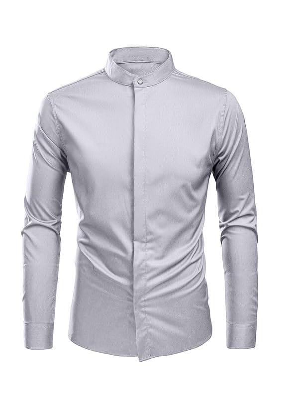 JMIERR Men's Banded Collar Slim Fit Long Sleeve Casual Button Down Dress Shirts