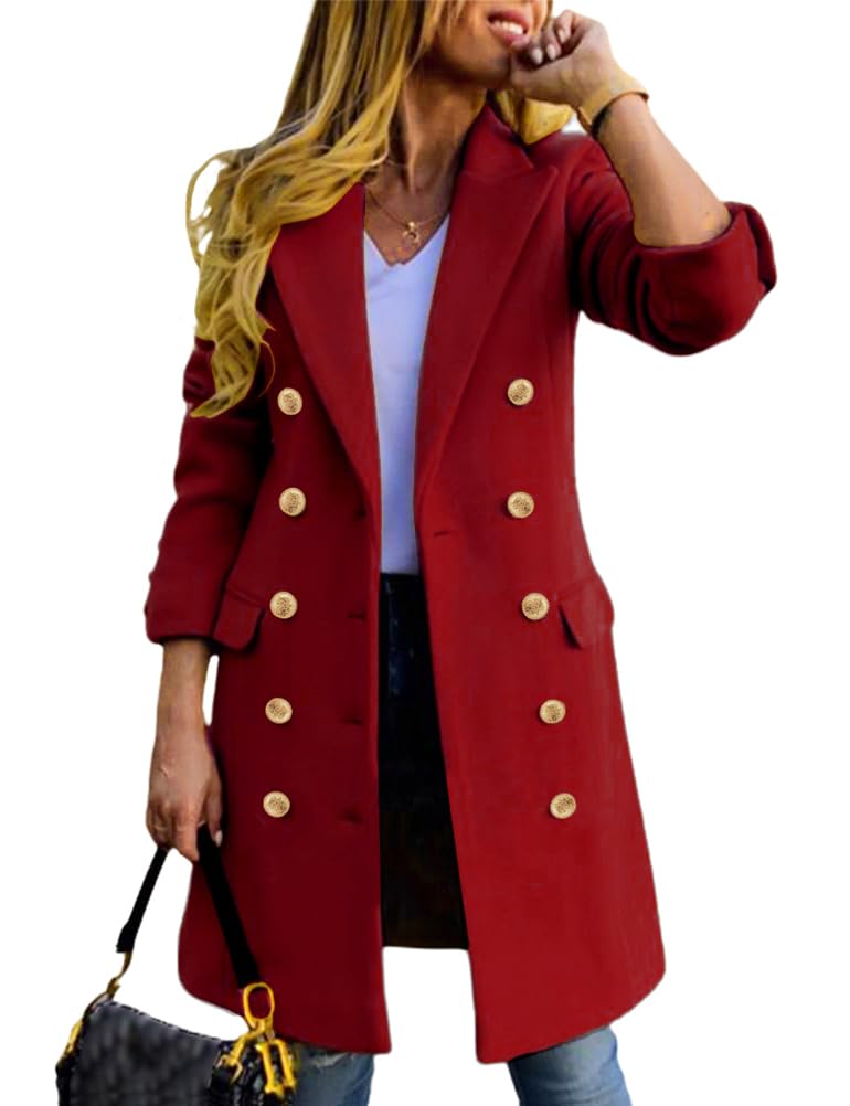 IDEALSANXUN Abrigos de lana para mujer Otoño Invierno con doble botonadura Midi Peacoat