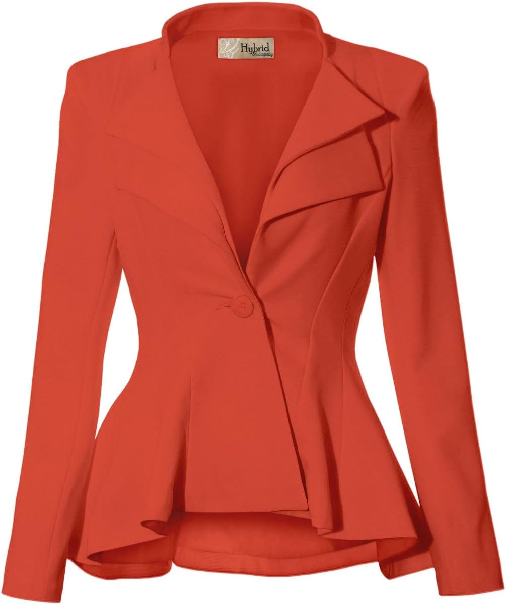 Hybrid &amp; Company - Blazer cómodo para mujer, estilo informal, para trabajo, oficina, doble muesca, solapa afilada, hombrera, con un solo botón