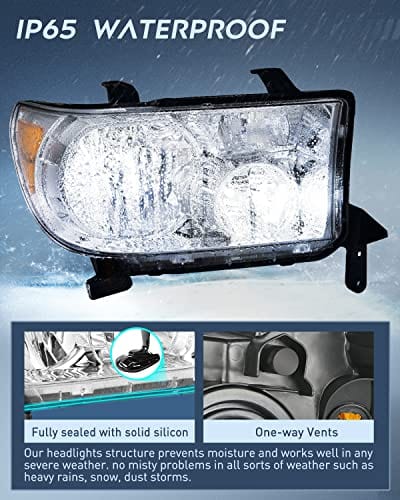 Nilight Conjunto de faros delanteros para Toyota Tundra 2007 2008 2009 2010 2011 2012 2013 Sequoia 2008-2017, carcasa cromada, reflector ámbar, lado del conductor y del pasajero, 2 años de garantía 