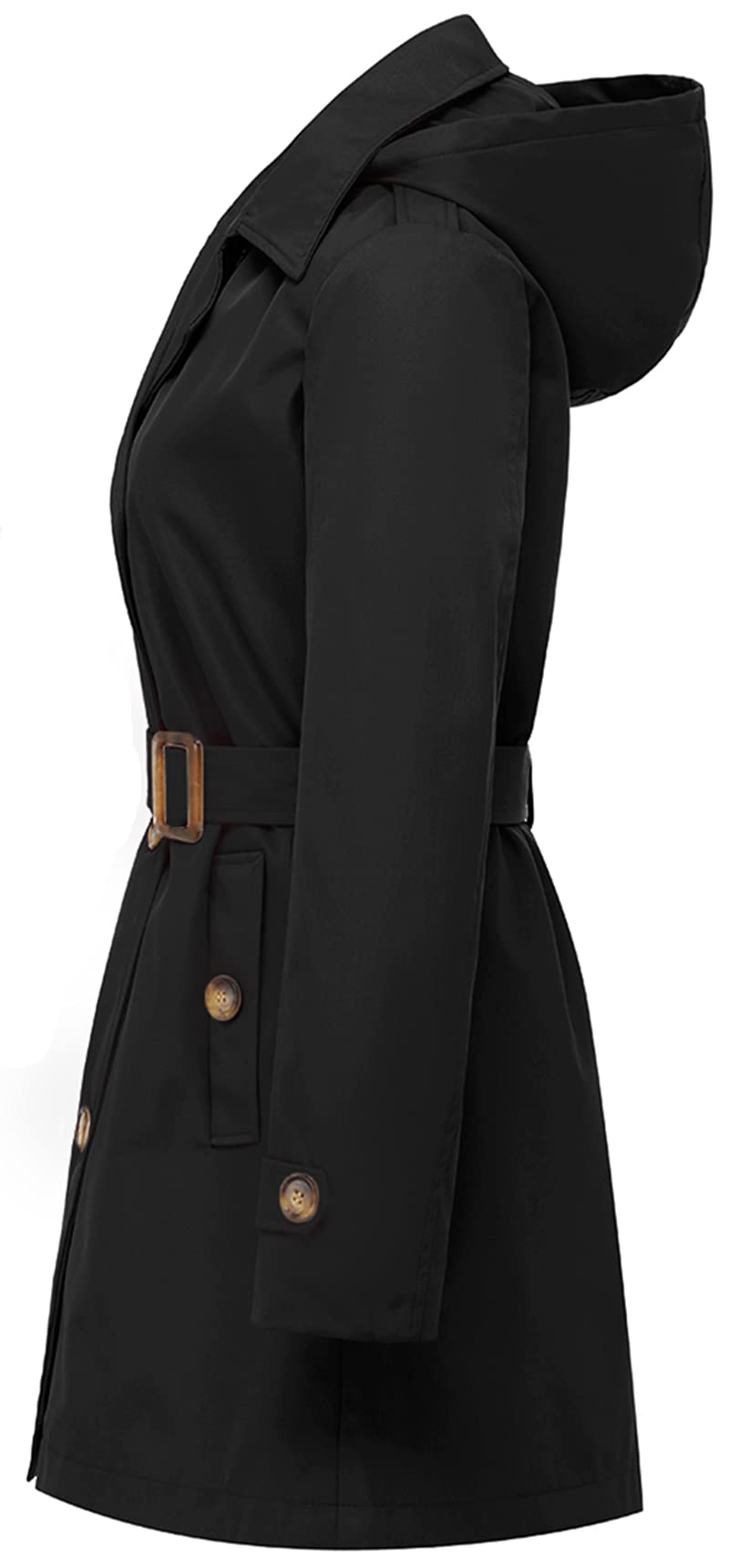 Chrisuno Trench-coat mi-long à double boutonnage pour femme avec ceinture et capuche amovible 