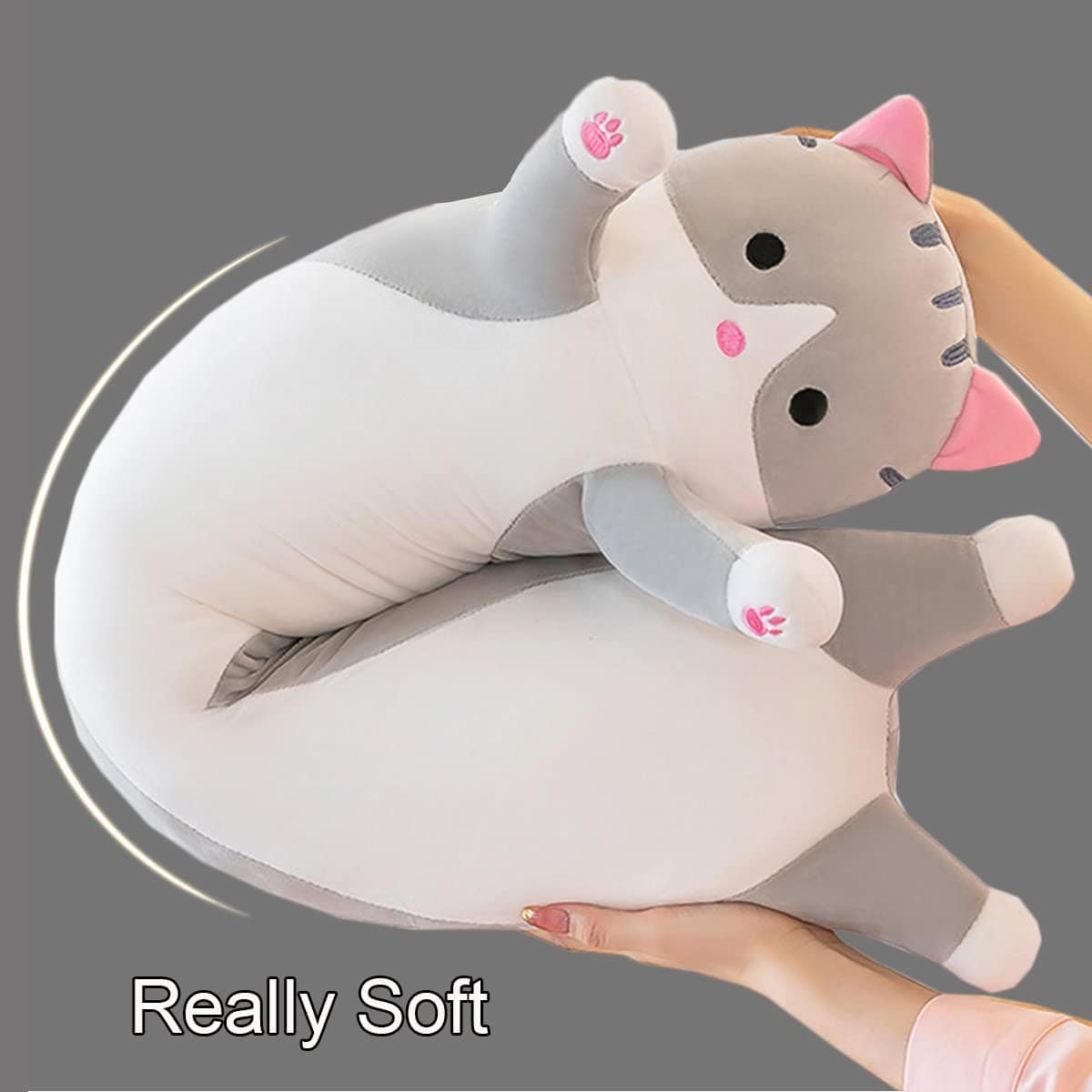 Giant Cat Pillow Plush Cartoon Kitty Sleeping Hugging Pillow, Cuddly Soft Long Kitten Body Pillow Doll Cat Cushion Toy for Kids Girlfriend (Pink, 110cm/43.3inch)