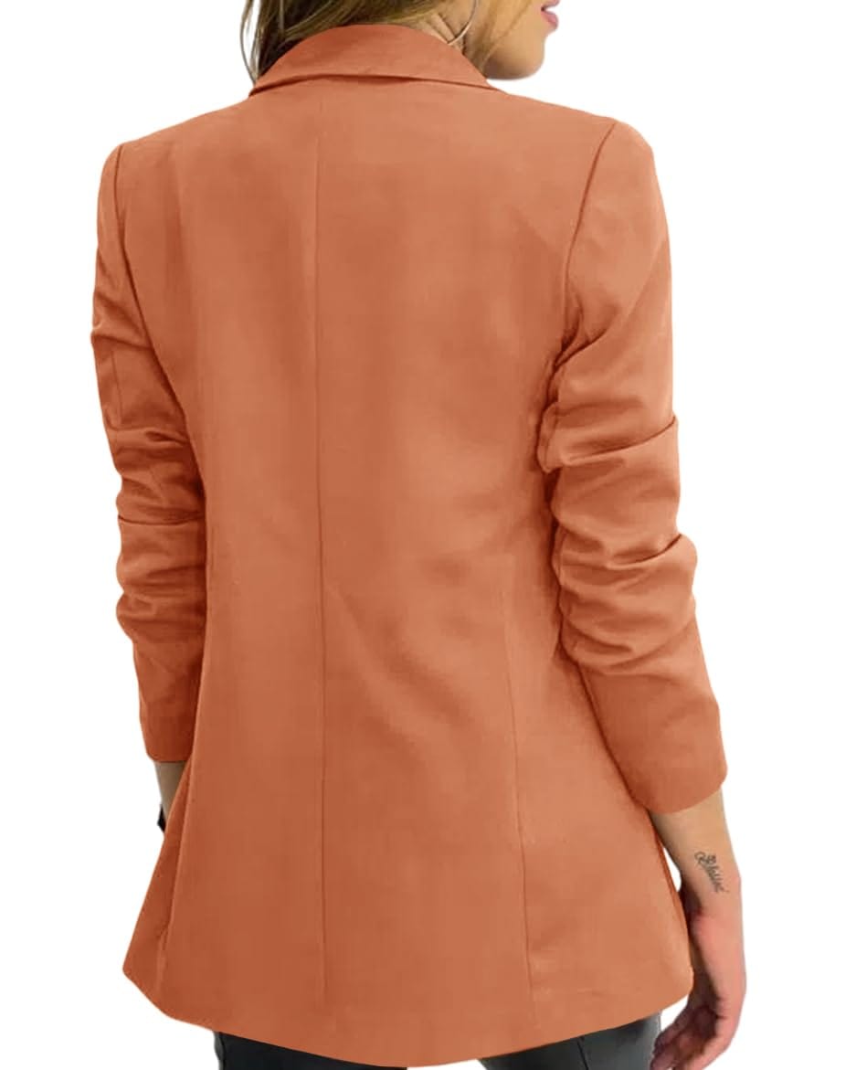 Hdieso Womens Solid Color Casual Long Sleeve Lapel Button Blazer Jacket