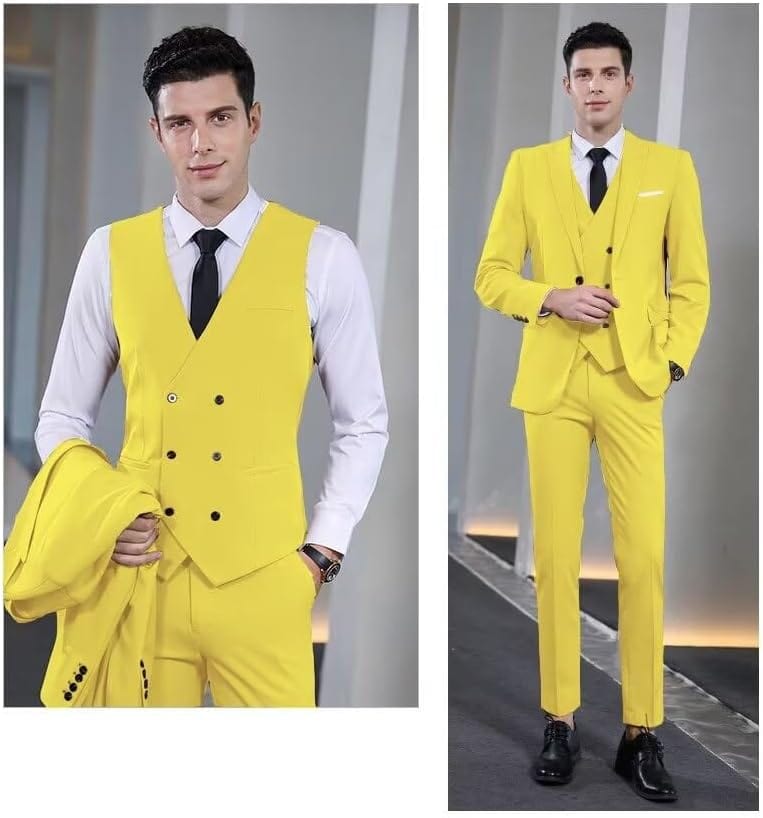 Wangyue Men's Suit Slim Fit 3 Piece Suit Double Breasted Suit One Button Formal Wedding Prom Suits