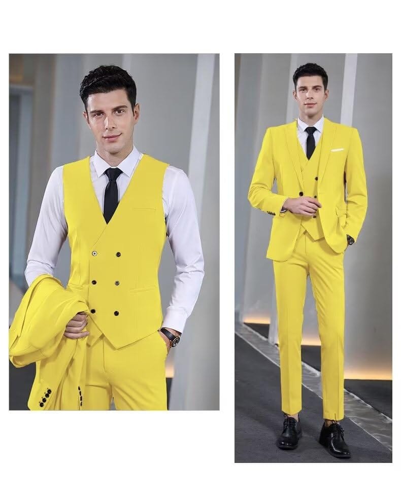 Wangyue Men's Suit Slim Fit 3 Piece Suit Double Breasted Suit One Button Formal Wedding Prom Suits