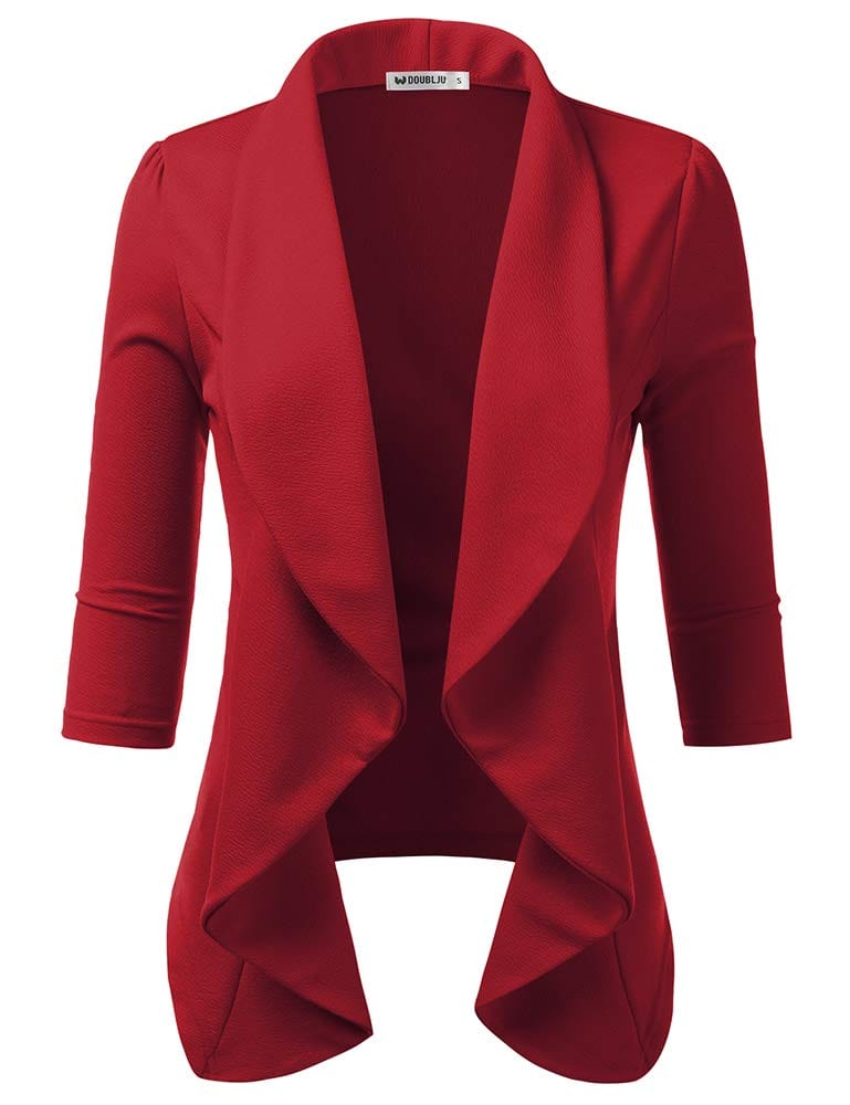 DOUBLJU Blazer léger et fin à manches 3/4 ouvert sur le devant - Veste déconstruite décontractée pour femme - Vêtements de grande taille 