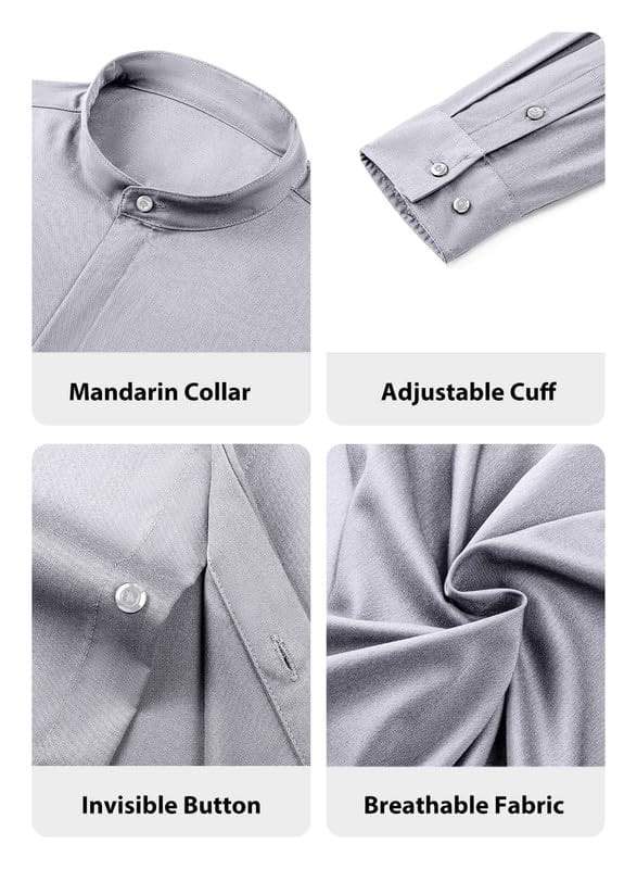 JMIERR Men's Banded Collar Slim Fit Long Sleeve Casual Button Down Dress Shirts