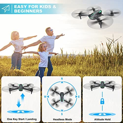 Drone con cámara 1080P para principiantes y niños, cuadricóptero de control remoto plegable con control de voz, gestos selfie, retención de altitud, inicio con una tecla, giros 3D, 2 baterías, juguetes regalos para niños niñas 