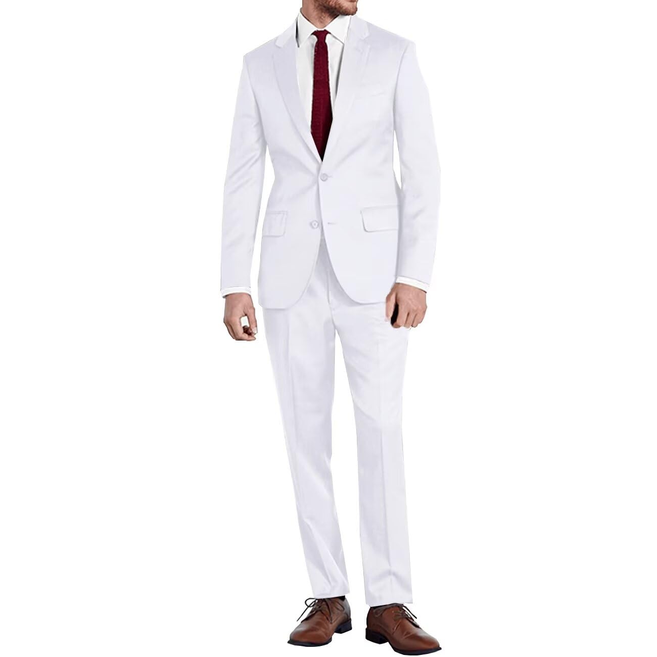 Mens Slim Fit 2 Piece Suit Two Button Notched Lapel Solid Suit Jacket Pants Set Tuxedo for Prom