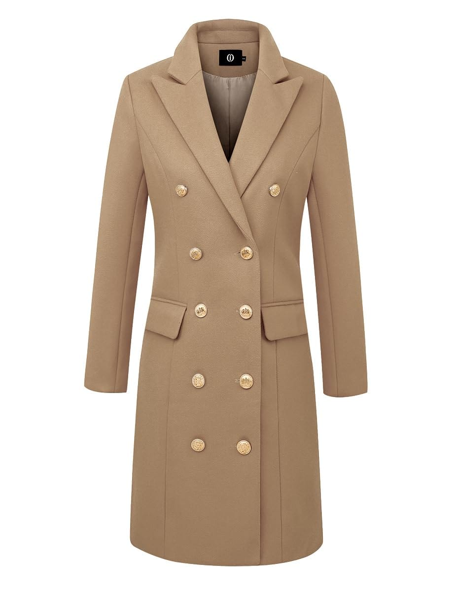 IDEALSANXUN Womens Fall Winter Wool Coats Double Breasted Midi Peacoat Trench Coats