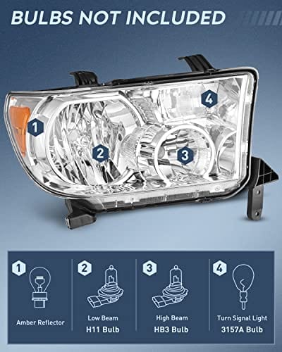 Nilight Conjunto de faros delanteros para Toyota Tundra 2007 2008 2009 2010 2011 2012 2013 Sequoia 2008-2017, carcasa cromada, reflector ámbar, lado del conductor y del pasajero, 2 años de garantía 